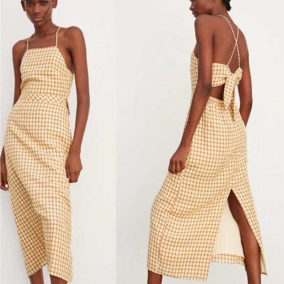Zara Strapless Tan Checkered Dress - Picture 1 of 4